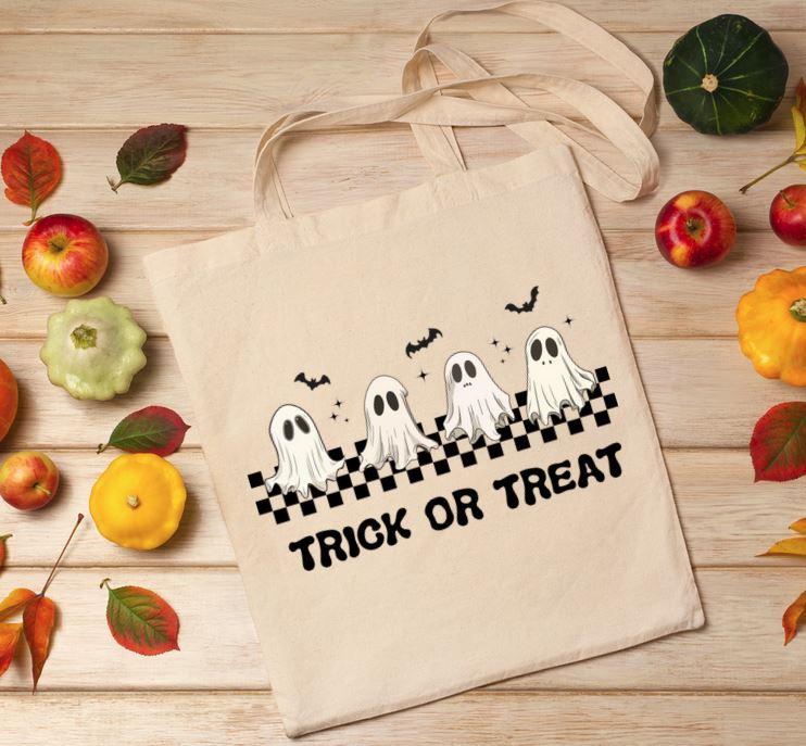 Trick Or Treat Checkered Ghosts Tote Bag