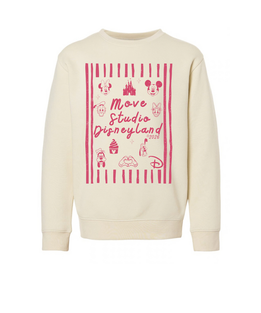 Youth Vintage Move Studio Disneyland Crewneck in Coral