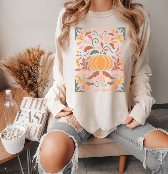 Abstract Pumpkin Long Sleeve Tee