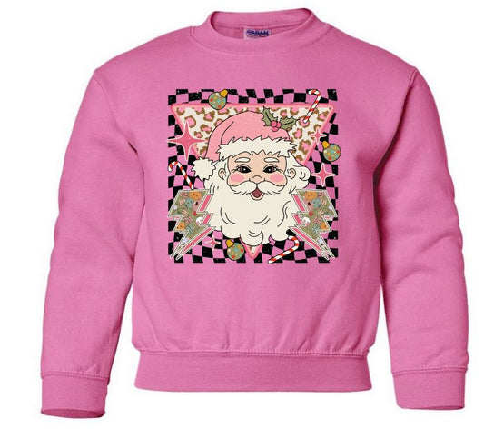 Youth Retro Pink Santa Crew Neck