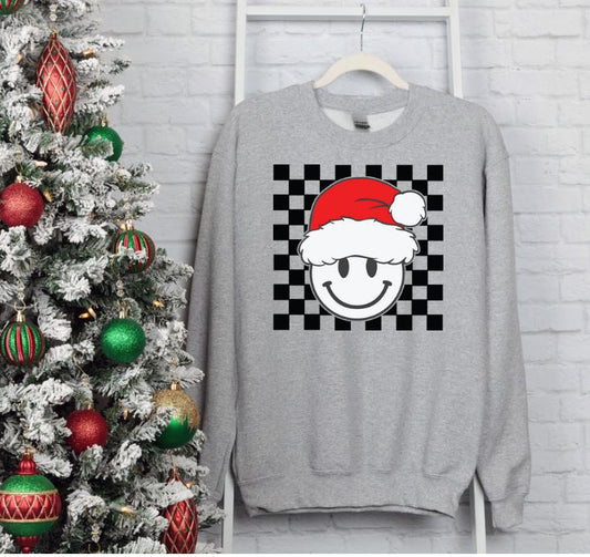 Checkerboard Santa Hat Smiley Crew