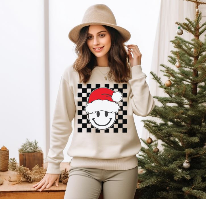 Checkerboard Santa Hat Smiley Crew