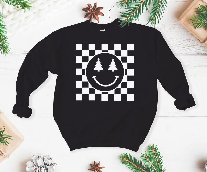 Checkerboard Christmas Tree Smiley Crew