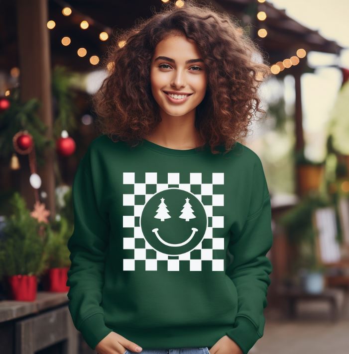 Checkerboard Christmas Tree Smiley Crew