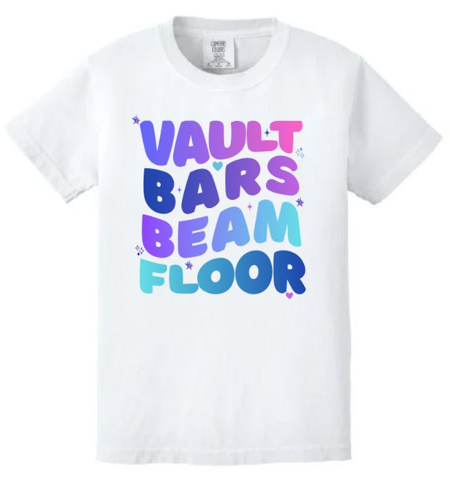 Vault, Bars, Beam, Floor on Front Tee Shirt